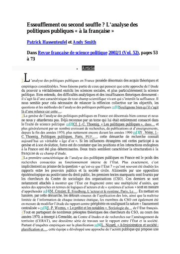 327 Hassenteufel Smith 2002 Essoufflement second souffle  poli  publi  la française