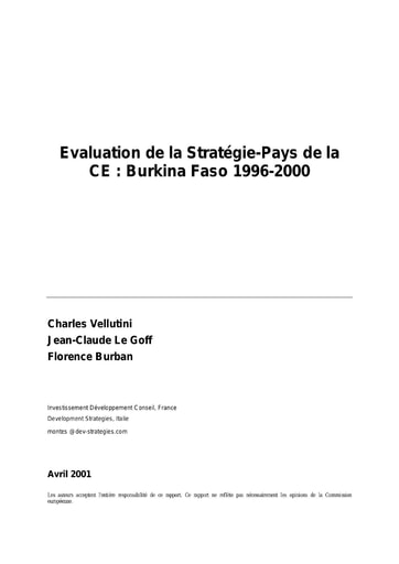 397 Vellutini et al 2001 Evaluation Stratégie Pays de la CE BF 1996 2000