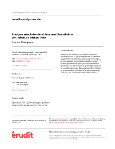148 Champagne 1991 Nouvelles pratiques sociales urbain péri urbain BF