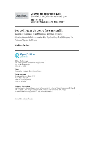 147 Caulier 2014 Les politiques genre face conflit Guerre  Mexique