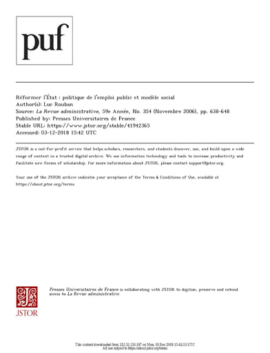 134 Rouban 2006 Réformer État  polit emploi public modèle social