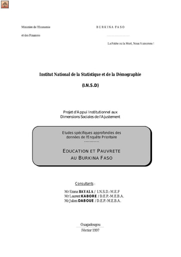 72 INSD 2002 Etudes spécifiques approfondies Education pauvreté BF