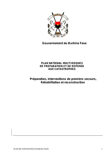 323 Burkina Faso 2009 Plan national multi risques  préparation  réponse  catastr