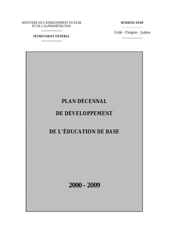 560 Min Enseig 2000  Plan Décennal Développ PDDEB  2000 2009 BF