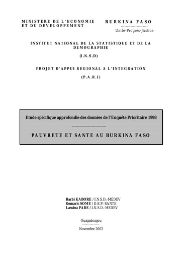 74 INSD 2002 Enquête Prioritaire 1998 Pauvreté et santé BF