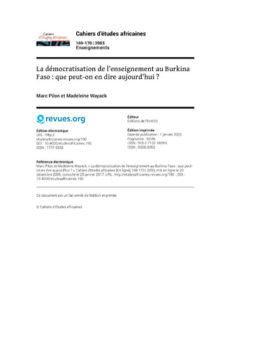 81 Pilon Wayack 2003 La démocratisation enseignement BF