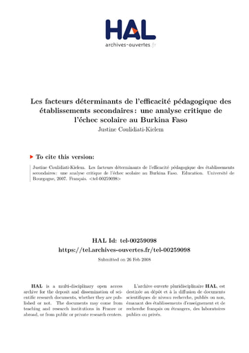 59 Coulidiati Kielem 2007 Les facteurs déterminants échec scolaire BF