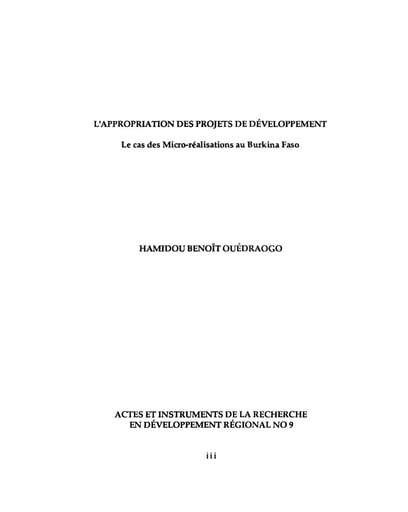 381 Ouédraogo 1992 L’appropriation projets le cas  microréalisations BF