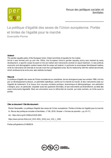 204 Perrier 2018 La politiq d’égalité sexes Union européenne