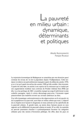 387 Razafindrakoto Roubaud 2010 La pauvreté  milieu urbain dynamiqu déter