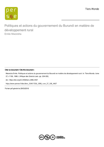 374 Mworoha 1986 Politiq  actions  gouvernement  Burundi  dévelop  rural