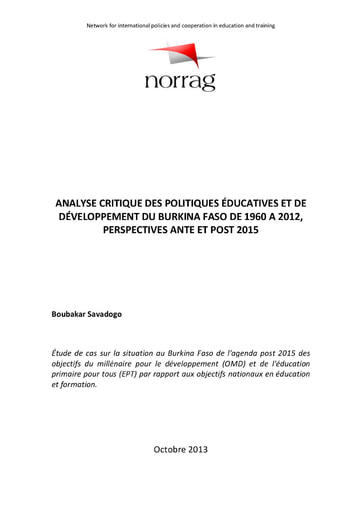 85 Savadogo 2013 Analyse critique polit éducat BF 1960 à 2012  ante post 2015