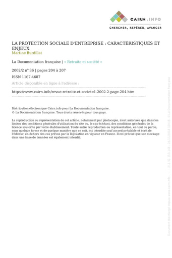 452 Martine 2002 La protection sociale d'entreprise caractéristiques et Enjeux