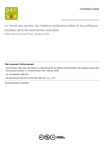 133 Paolo Ryan Polli 1989 Le travail jeunes les relations professionnelles