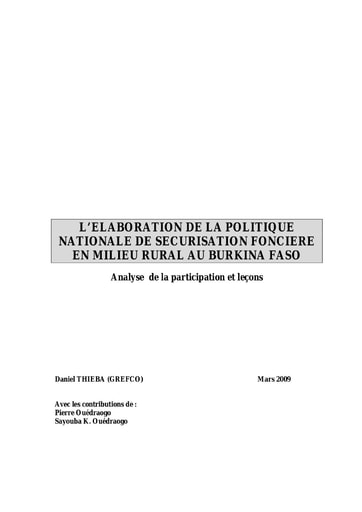 138 Thieba 2009 élaboration politiq nationale sécurisation foncière milieu rural BF