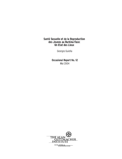 131 Alan Guttmacher UERD actuel ISSP 2004 Santé sexuelle reproduction des jeunes BF