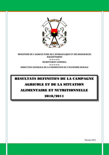 112 Min agriculture MAHRA 2011 situation alimentaire et nutritionnelle 2010 2011 BF