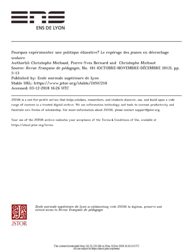 75 Michaud Bernard Michaut 2012 Pourquoi expérimenter jeunes décrochage