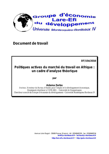 140 Zerbo 2010 Politiq actives marché du travail Afrique cadre analyse