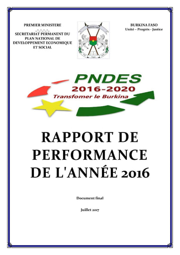 732 Premier Ministère 2017 PNDES 2016 2020  Rapport performance année 2016 BF