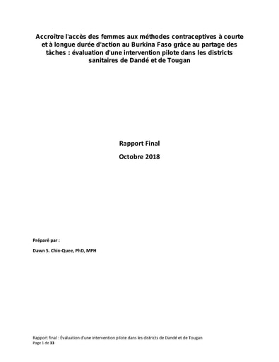 122 ISSP 2018 Accroître l'accès des femmes aux méthodes contraceptives