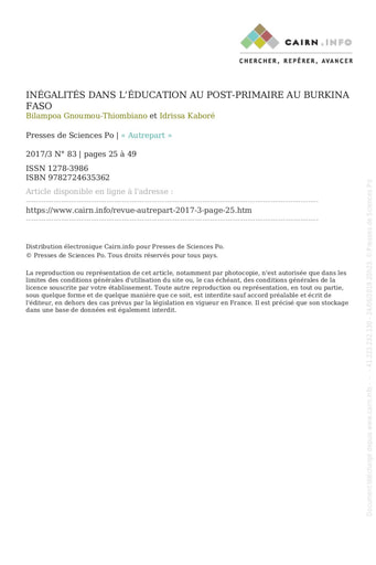 63 Gnoumou et  Kaboré  2017 inégalités éducation  post primaire bf