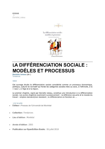 445 Juteau 2003 La différenciation sociale modèles et processus