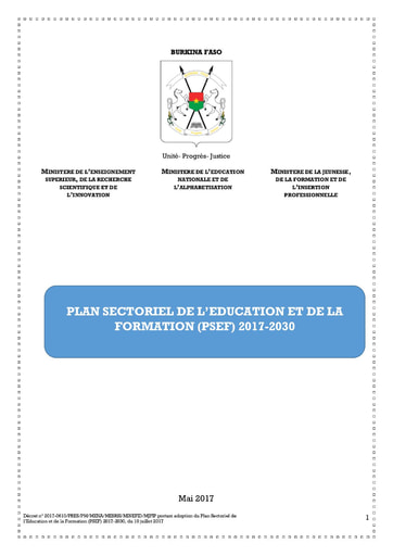 562 Min Enseig educa 2017 Plan sectoriel  PSEF 2017 2030 BF