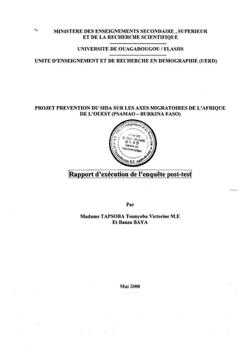 134 UERD actuel ISSP 2000 Projet prévention SIDA axes migratoires  Afrique