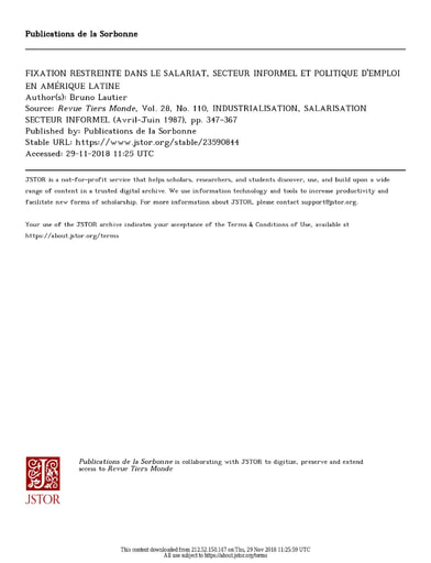121 Lautier 1987 Fixation restreinte salariat  Amérique latine