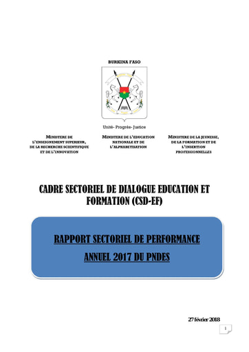 704 Min  Enseign Educa 2018 Rapport sectoriel performan  annuel 2017 PNDES BF