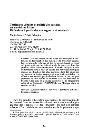 384 Prévôt 1995 Territoires urbains  politiq sociale cas argentin mexicain