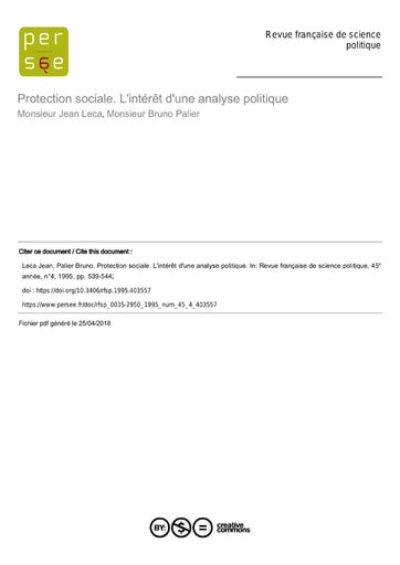 450 Leca Palier 1995 Protection sociale intérêt d'une analyse politique