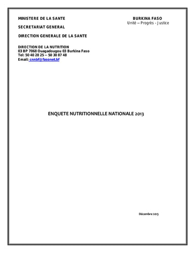 102 Min santé 2013 Enquête nutritionnelle nationale 2013 BF