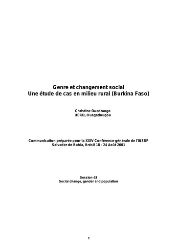 201 Ouédraogo 2001 Genre changement social  étude cas milieu rural BF