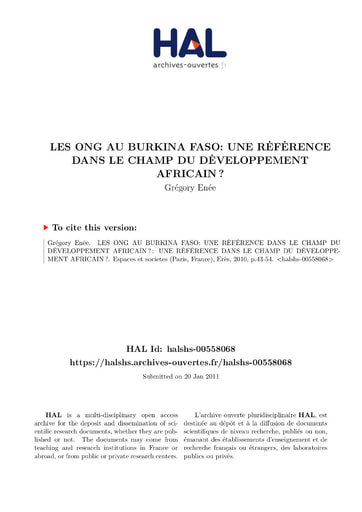 314 Enée 2010 Les ONG BF référenc champ  dévelop  africain