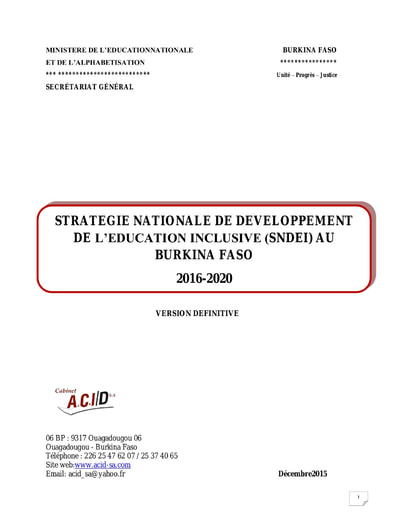 608 Min Educa 2015 Stratégie Nationale Education Inclusive (SN DEI) BF