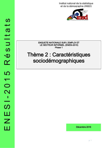 117 INSD 2016 ENESI 2015 Phase1 Thème2 Caractéristiques sociodemo BF