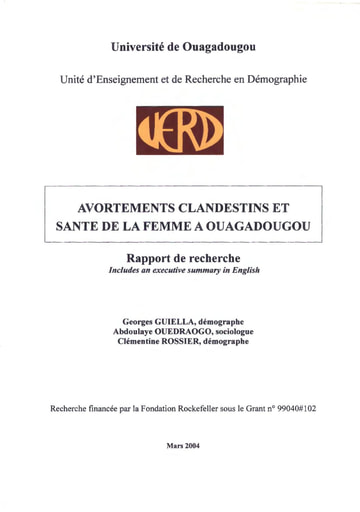 132 UERD actuel ISSP 2004 Avortements clandestins santé femme  Ouagadougou