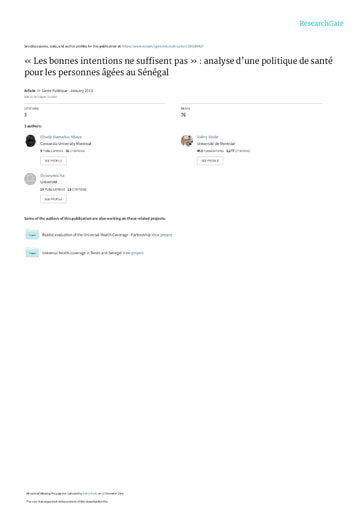 501 Mbaye et al 2013 Les bonnes intentions ne suffisent pas  personnes âgée Sénégal