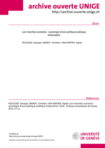 61 Felouzis et al 2013 Les marchés scolaires  sociologie politique éduc