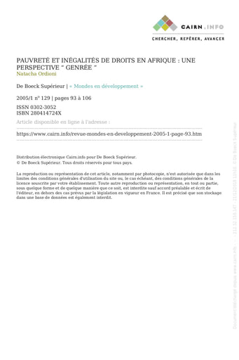 196 Ordioni 2005 Pauvreté inégalités droits  Afrique  perspect genrée