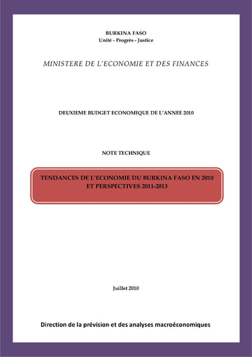 646 Min Econo 2010 Tendances de l’écono du BF  en 2010  perspecti 2011 2013