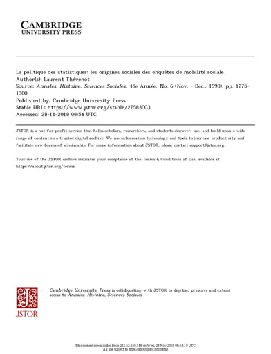 254 Thévenot 1990 La politiq statistiques origines sociales  enquêtes