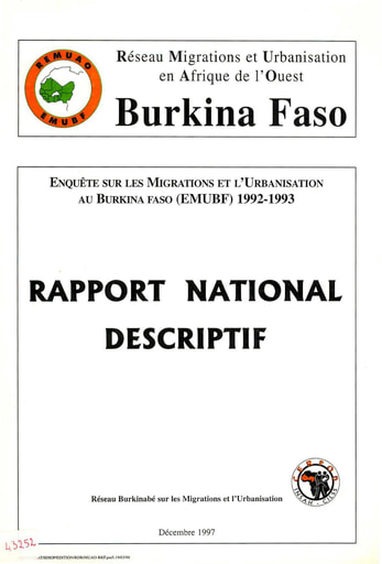 93 RMUAO BF 1997 Enquête sur les Migrations et  Urbanisation BF