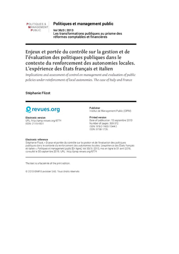 411 Flizot 2013 Enjeux portée contrôle  renforce  autonomies locales