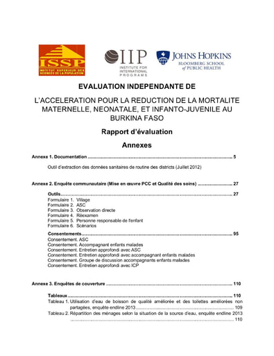 138 ISSP IIP Johns Hopkins Evaluation indépendante accélération Rapport d’évaluation BF