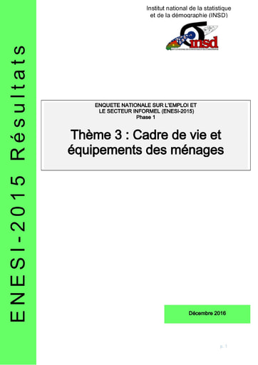 118 INSD 2016 ENESI 2015 Phase1 Thème 3 Cadre de vie équipements des ménages BF