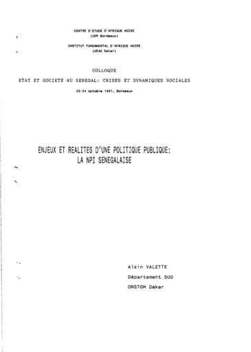 396 Valette 1991 Enjeux  réalités politiq publiq NPI sénégalaise