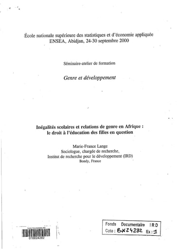 176 Lange 2000 Inégalités scolaires relations genre Afrique éducation filles